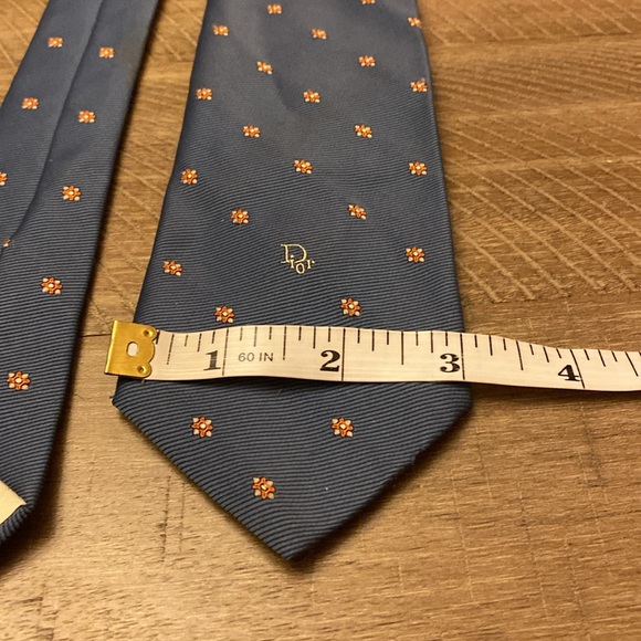 Vintage Christian Dior Logo Tie Blue & Floral Diamond Pattern - Picture 7 of 7